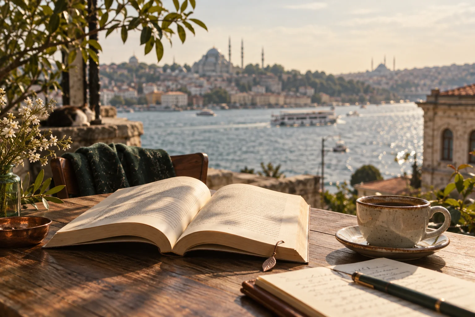 deniz kıyısında kitap ve okuma defteri